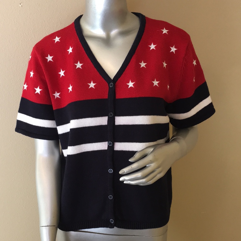 NORTON STUDIO | American Flag Short Sleeve Cardigan Sweater